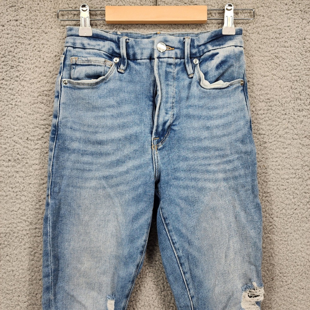 Good American Women's 2/26 Medium Wash Blue Denim Distressed‎ Jeans - Picture 9 of 13